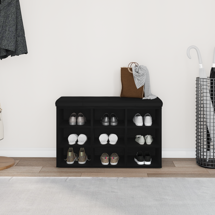 Sko bænk med hylde Sort 82 x 32 x 50 cm Konstrueret træ