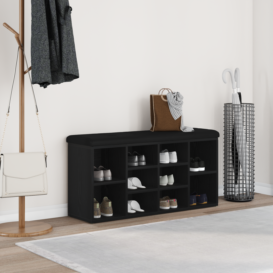 Sko bænk med hylde Sort eg 102 x 32 x 50 cm Konstrueret træ