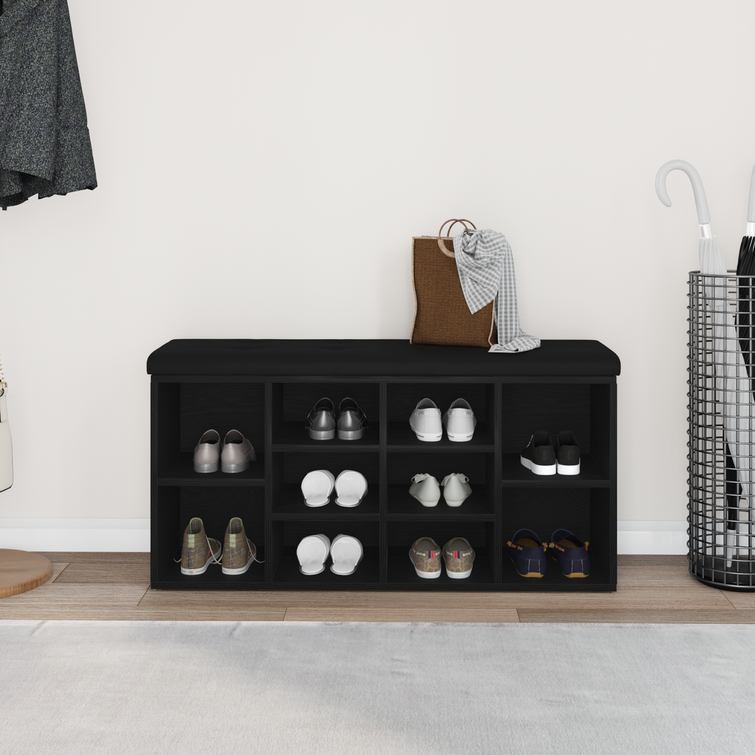 Sko bænk med hylde Sort eg 102 x 32 x 50 cm Konstrueret træ