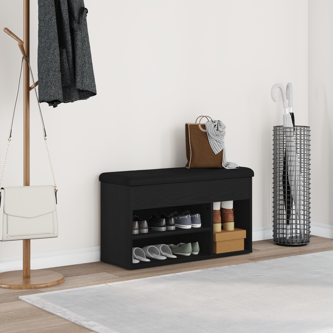 Sko bænk med hylde Sort 80 x 30 x 45 cm Konstrueret træ