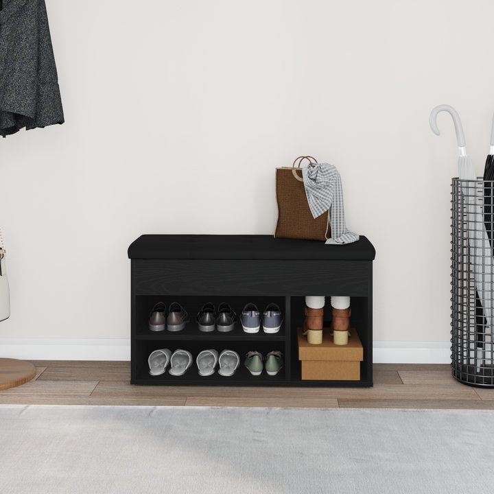 Sko bænk med hylde Sort 80 x 30 x 45 cm Konstrueret træ