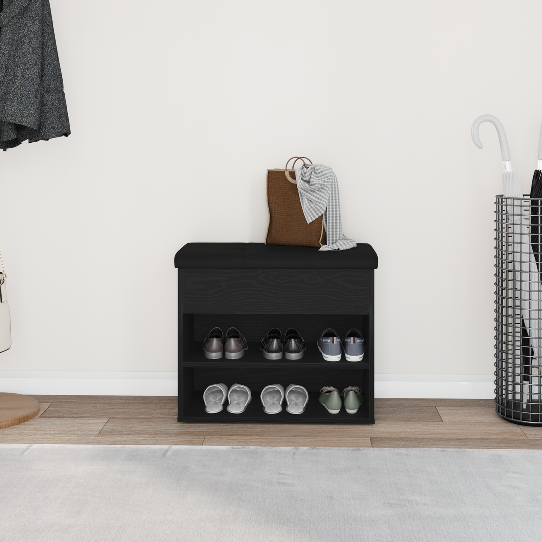 Opbevaringsbænk Sort eg 62 x 32 x 50 cm Konstrueret træ