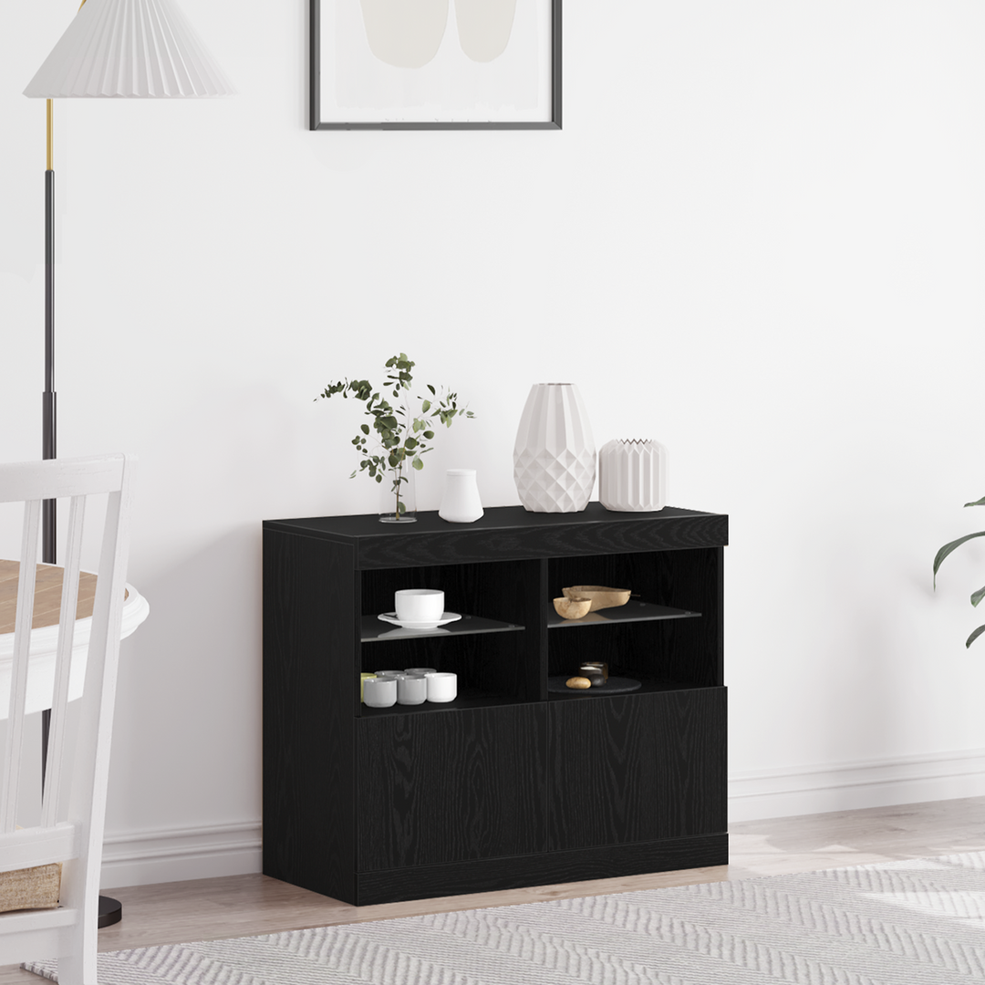 LED Sideboard Sort 81 x 37 x 66,5 cm Konstrueret træ