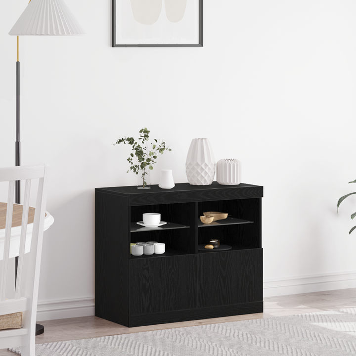 LED Sideboard Sort 81 x 37 x 66,5 cm Konstrueret træ
