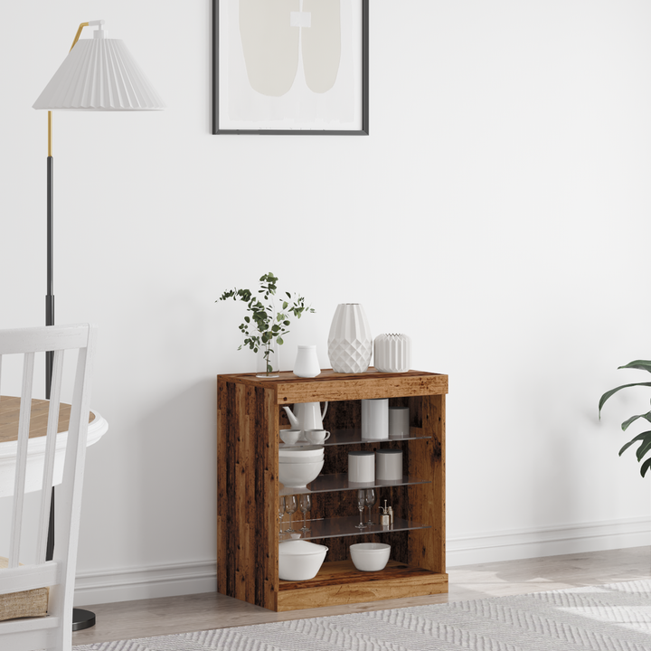 LED Sideboard Gammelt træ 60,5 x 37 x 67 cm Konstrueret træ
