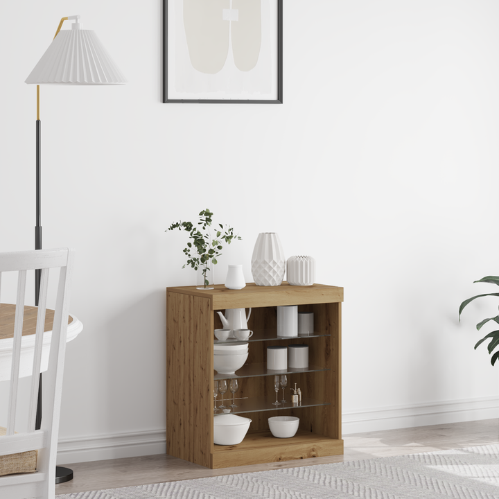 LED Sideboard Artisan Egetræ 60,5 x 37 x 67 cm Konstrueret træ