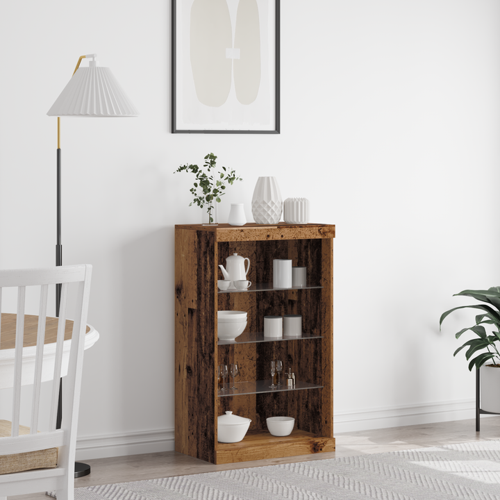 LED Sideboard Gammelt træ 60,5 x 37 x 100 cm Konstrueret træ