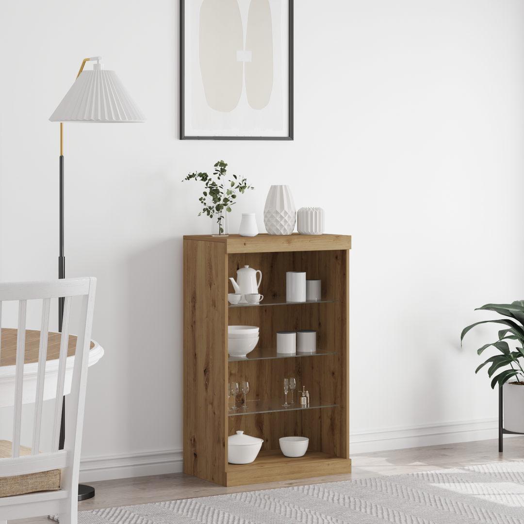 LED Sideboard Artisan Egetræ 60,5 x 37 x 100 cm Konstrueret træ