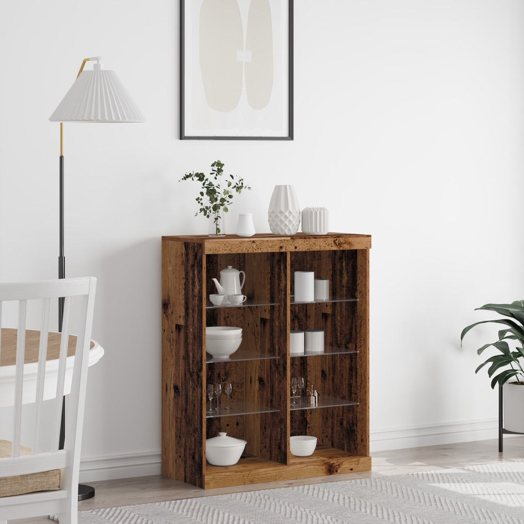 LED Sideboard Gammelt træ 81 x 37 x 100 cm Konstrueret træ