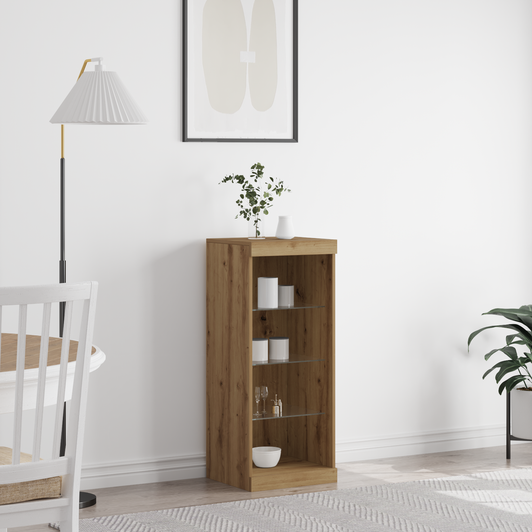 LED Sideboard Artisan Egetræ 41 x 37 x 100 cm Konstrueret træ