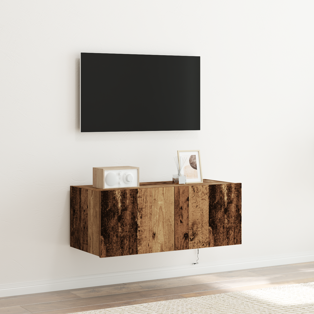 TV vægskab med LED Gammelt træ 80 x 35 x 31 cm Konstrueret træ