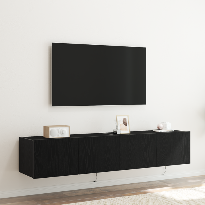 TV vægskab 2 pcs Sort eg 80 x 35 x 31 cm Konstrueret træ