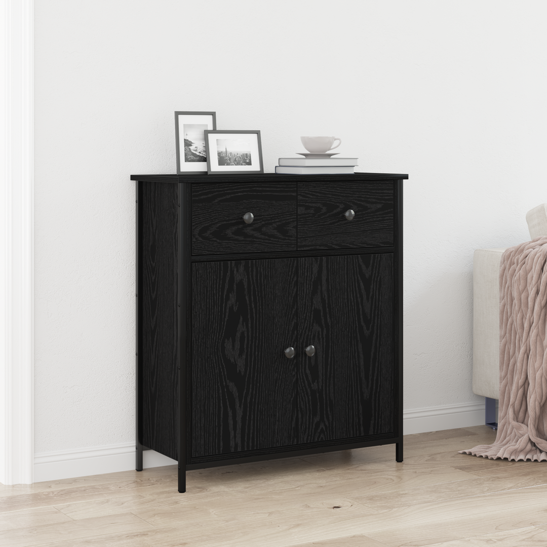 Sideboard med skuffe Sort eg 70 x 30 x 80 cm Konstrueret træ