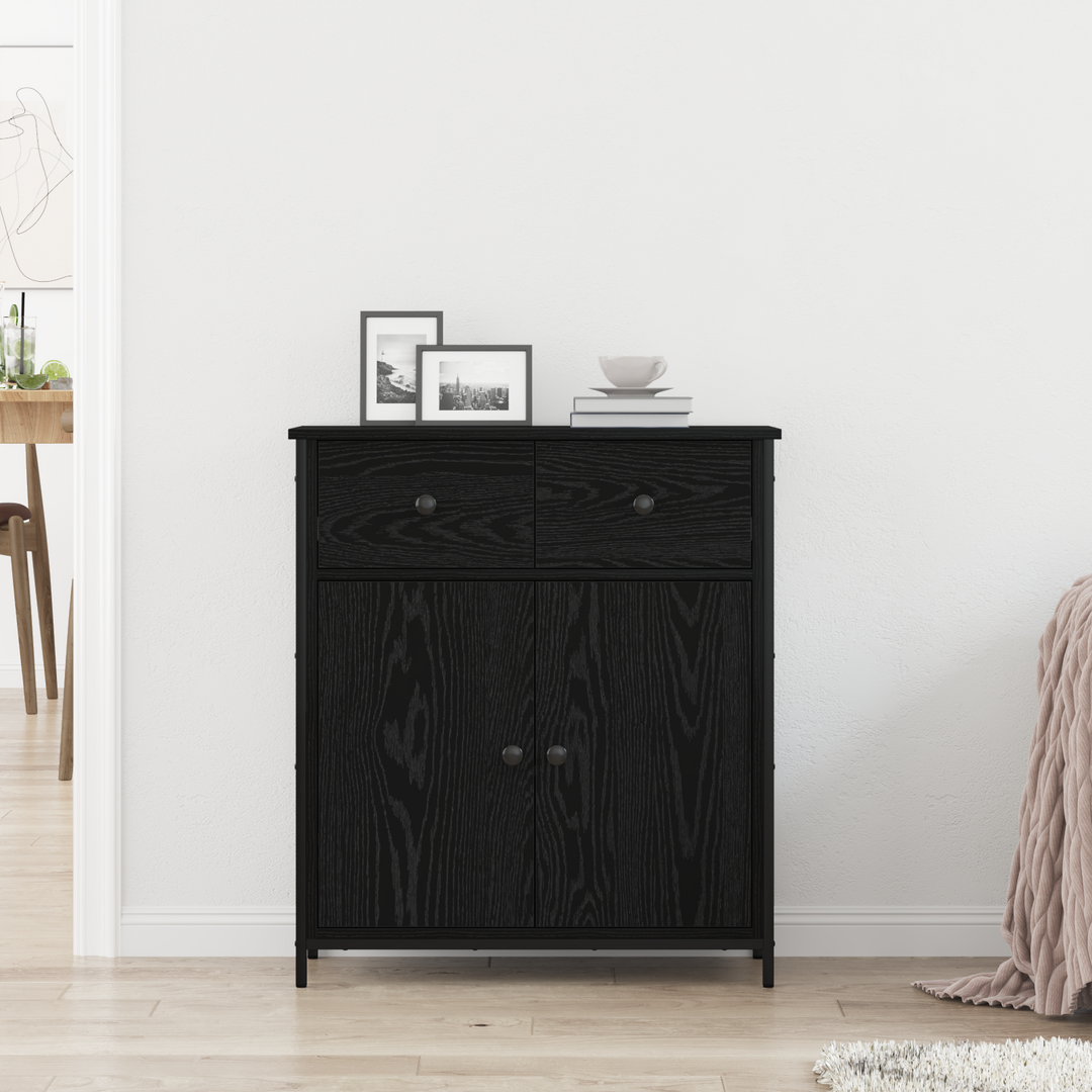 Sideboard med skuffe Sort eg 70 x 30 x 80 cm Konstrueret træ