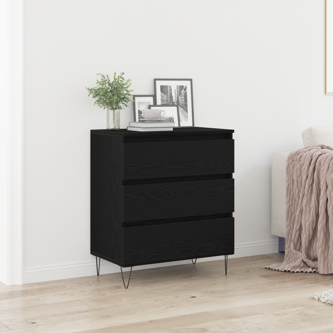 Sideboard med skuffe Sort eg 60 x 35 x 70 cm Konstrueret træ