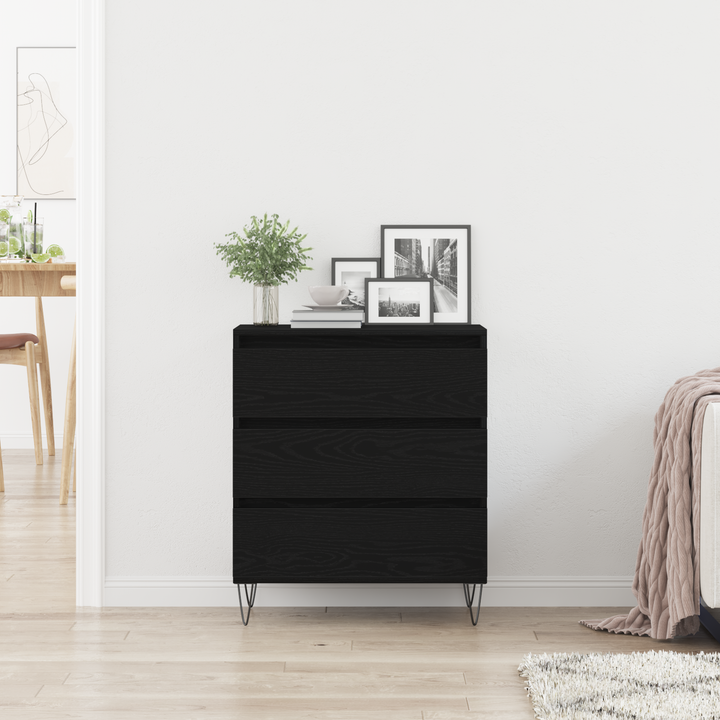 Sideboard med skuffe Sort eg 60 x 35 x 70 cm Konstrueret træ