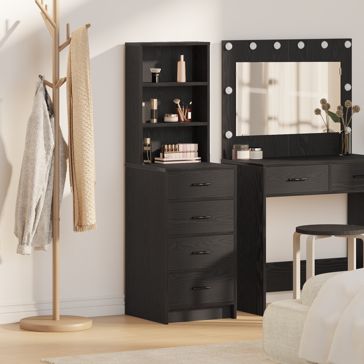 Highboard med skuffe Sort eg 40 x 41 x 135 cm Konstrueret træ