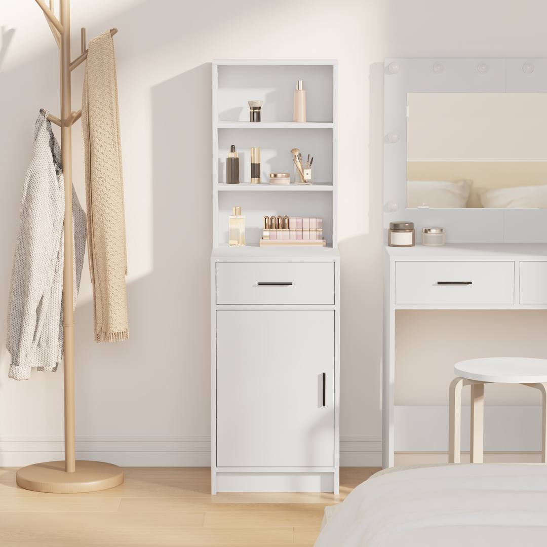 Highboard med skuffe Hvid 40 x 40,5 x 135 cm Konstrueret træ