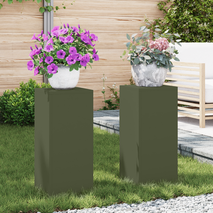 Planteholder 2 pcs Olivengrøn 24 x 24 x 55 cm Stål