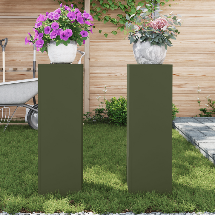 Planteholder 2 pcs Olivengrøn 24 x 24 x 75 cm Stål