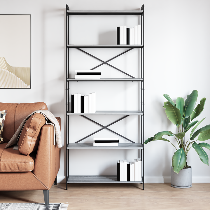 Bogreol Grå sonoma-eg 80 x 30 x 189,5 cm Konstrueret træ