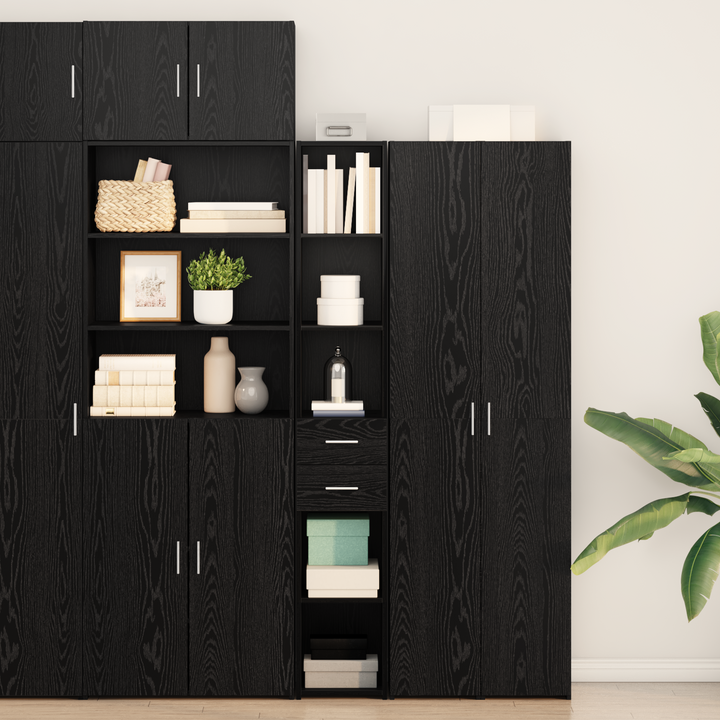 Bogreol med skuffe Sort eg 30 x 42.4 x 185.2 cm
