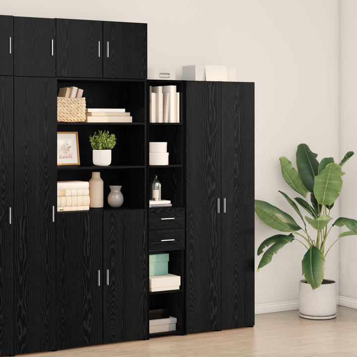 Bogreol med skuffe Sort eg 30 x 42.4 x 185.2 cm