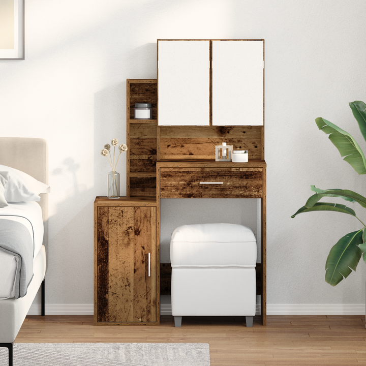 Klædeskab med dør Gammelt træ 80 x 35 x 132 cm Konstrueret træ