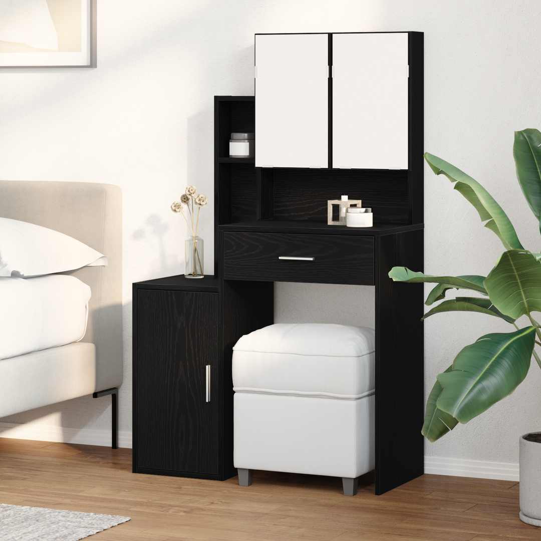 Klædeskab med skuffe Sort eg 80 x 35 x 132 cm Konstrueret træ