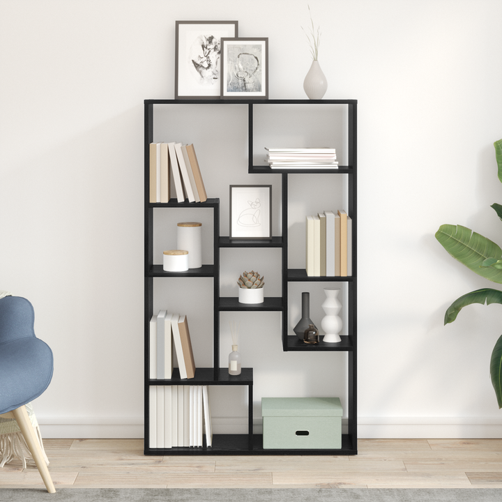 Bogskab 8 niveauer 72 x 20 x 120,5 cm Konstrueret træ Sort eg