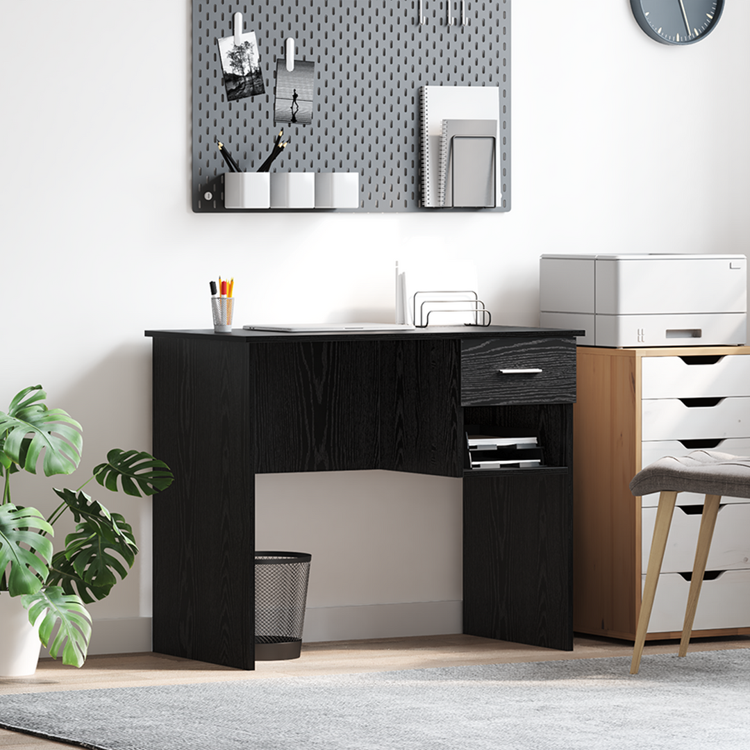Bord med skuffe Sort eg 90 x 49 x 75 cm Konstrueret træ
