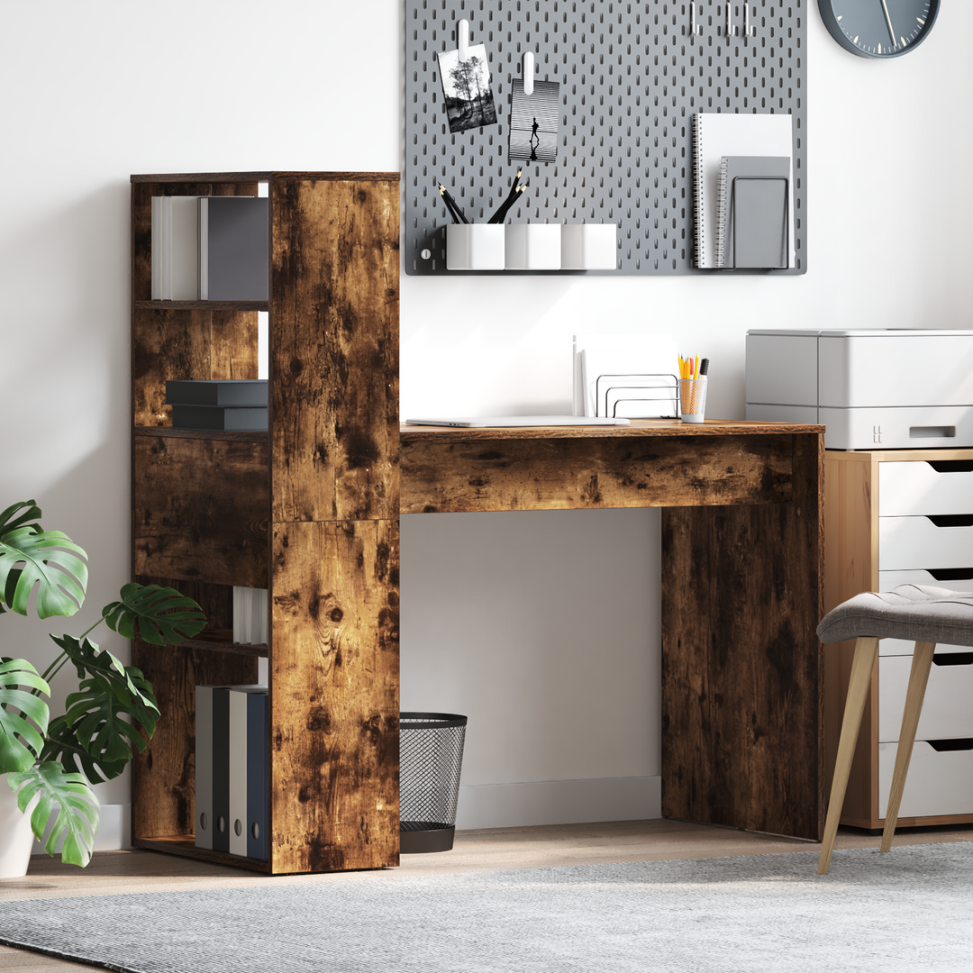 Bord med hylde Røget eg 113 x 54 x 120 cm Konstrueret træ