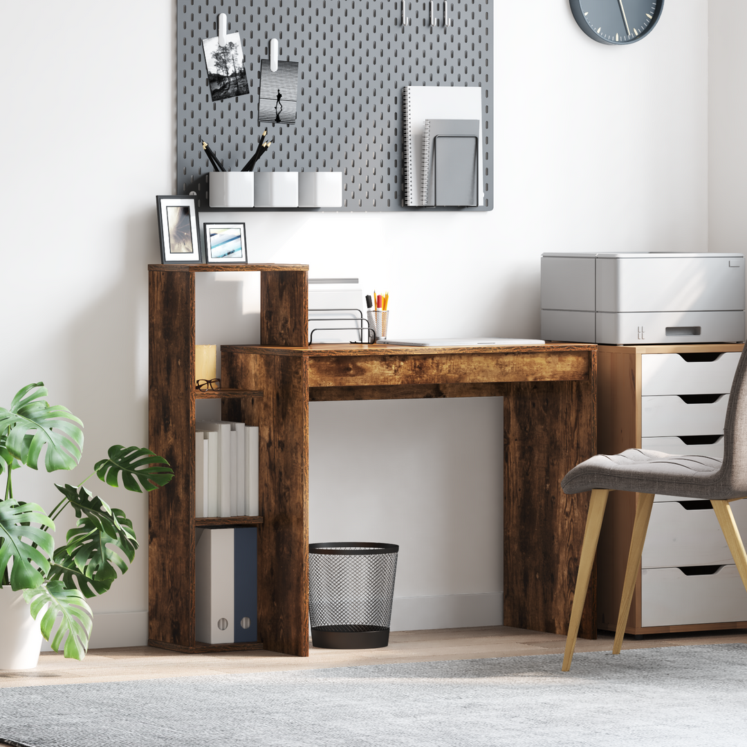 Bord med hylde Røget eg 100 x 40 x 90 cm Konstrueret træ