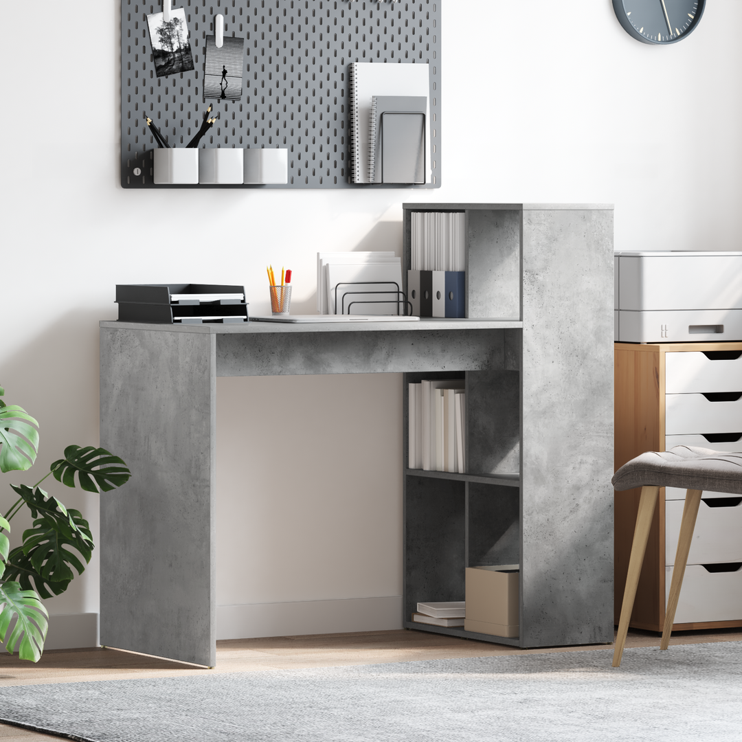 Bord med hylde Beton Grå 108 x 55 x 103.5 cm Konstrueret træ