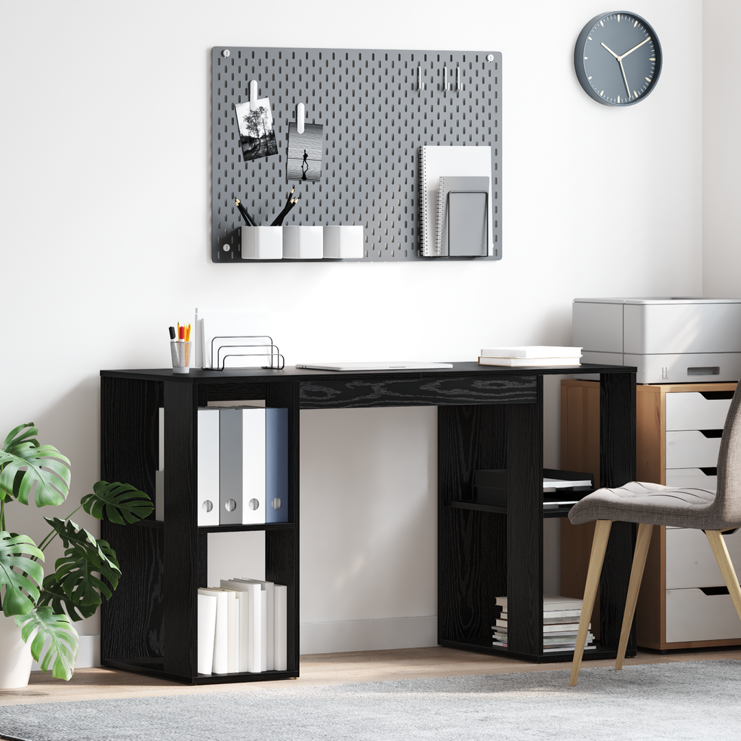 Bord med hylde Sort eg 130 x 50,5 x 75 cm Konstrueret træ