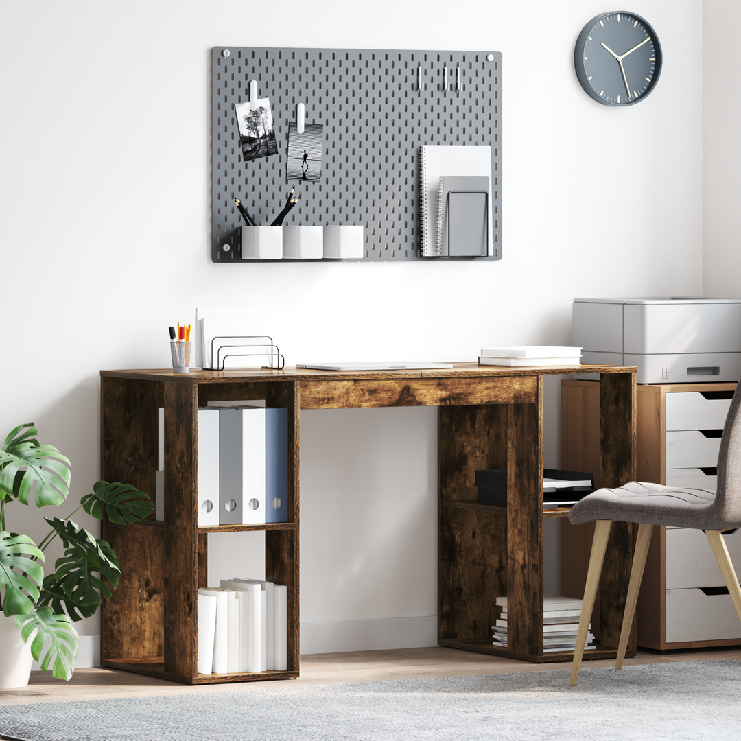 Bord med hylde Røget eg 130 x 50,5 x 75 cm Konstrueret træ
