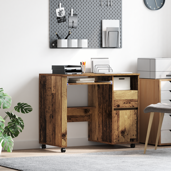 Skrivebord med Hjul Gammelt træ 91 x 50 x 77 cm Konstrueret træ