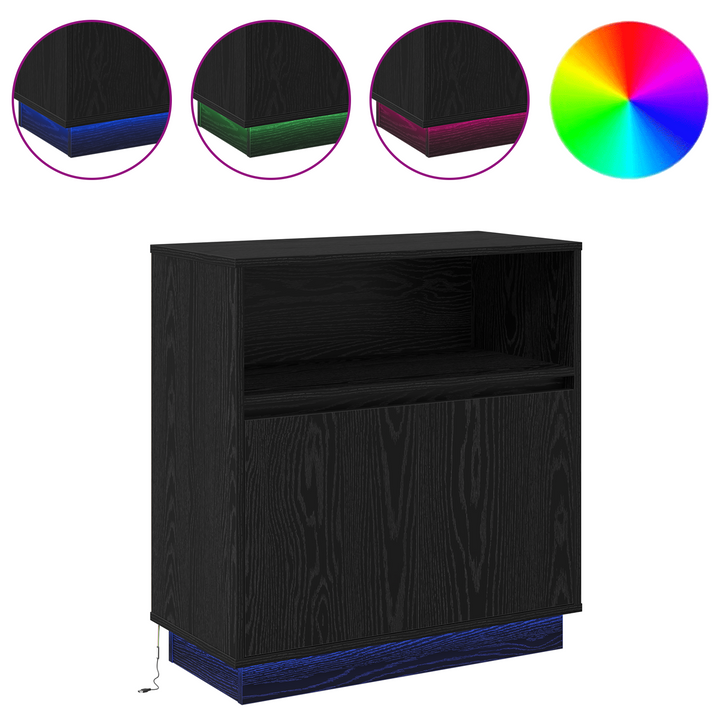 LED Sideboard Sort eg 71 x 34,5 x 75 cm Konstrueret træ