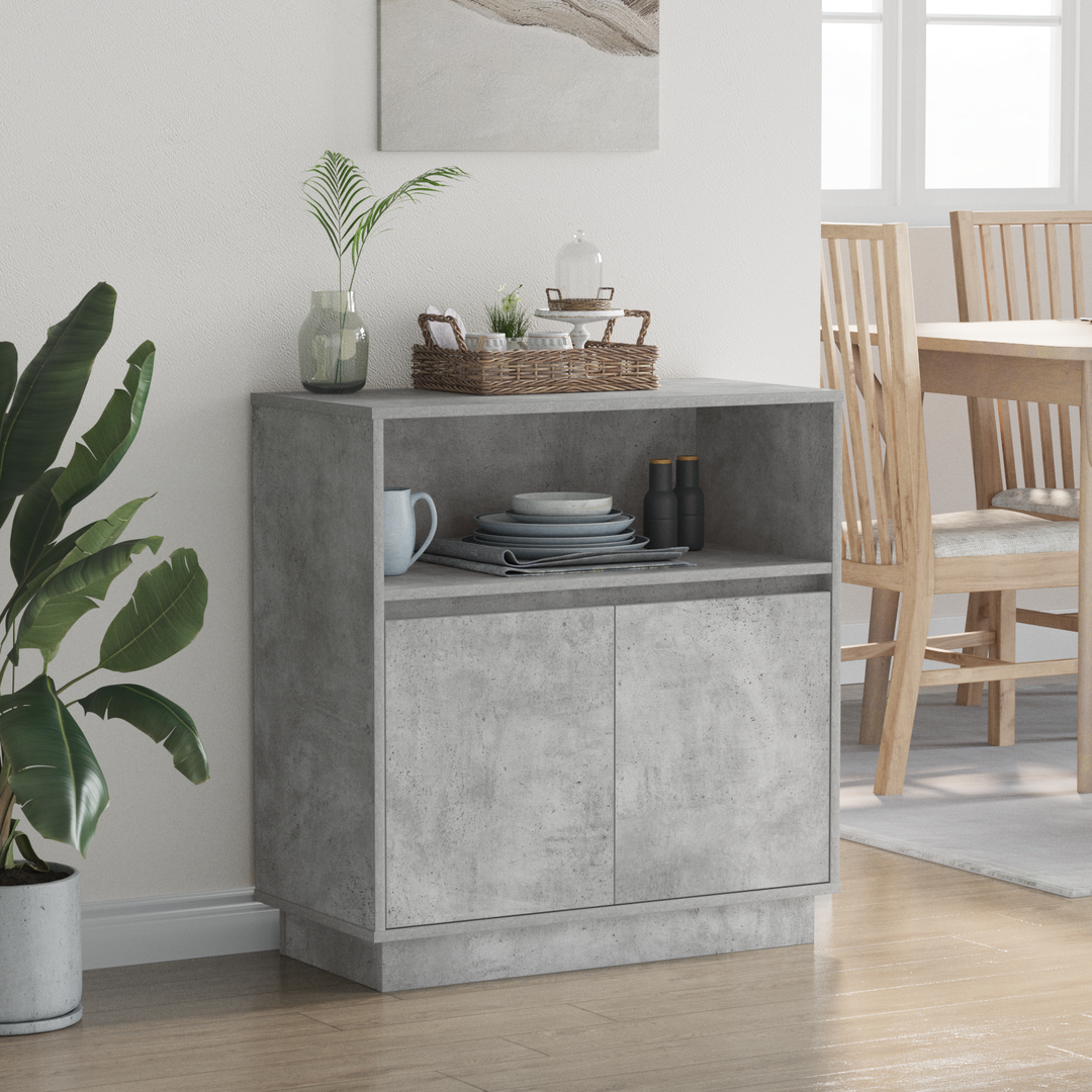 LED Sideboard Betongrå 71 x 34,5 x 75 cm Konstrueret træ