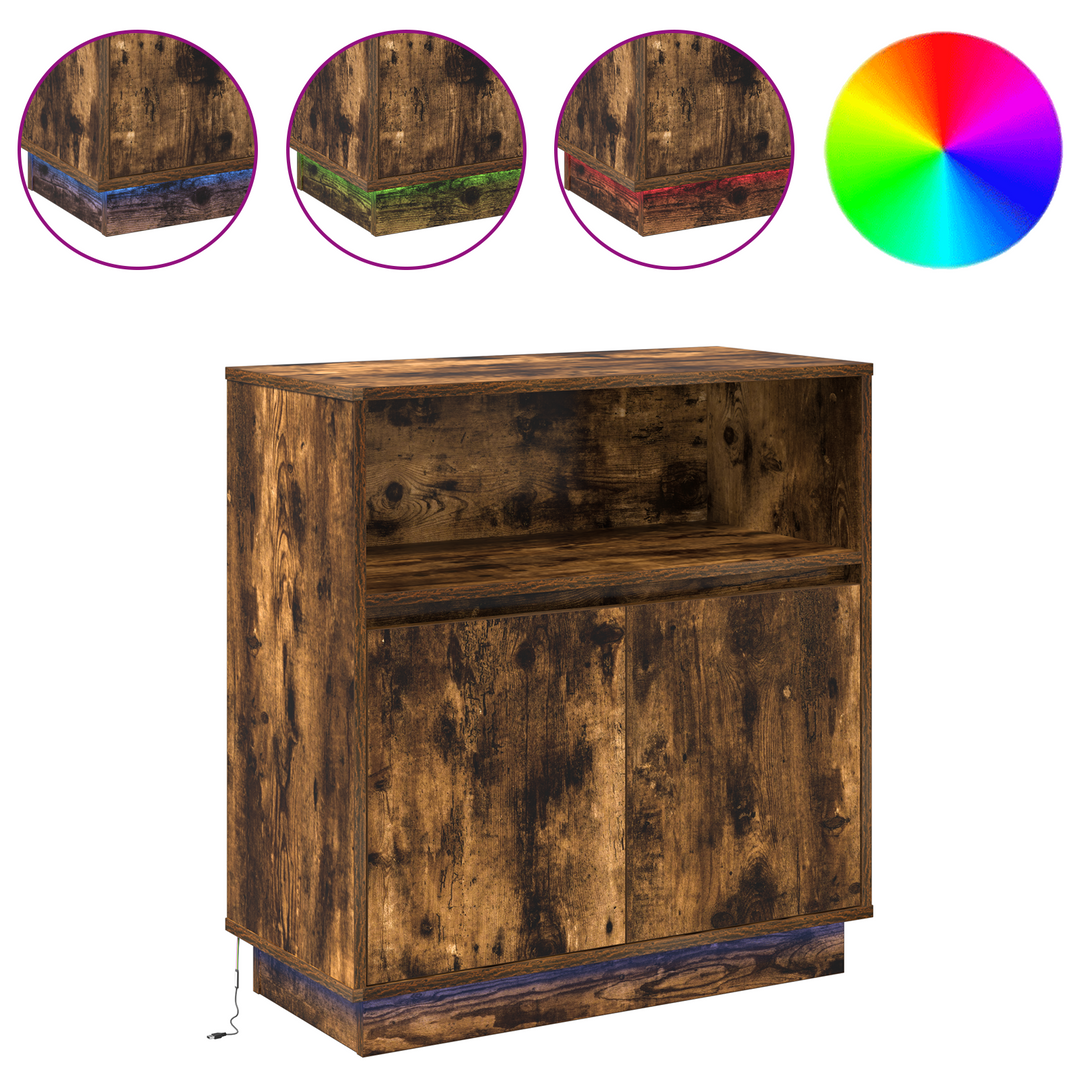 LED Sideboard Røget eg 71 x 34,5 x 75 cm Konstrueret træ