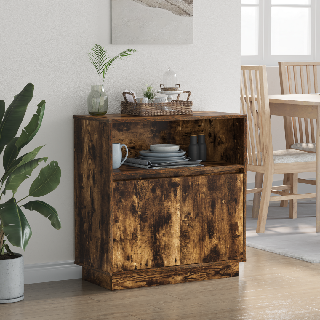 LED Sideboard Røget eg 71 x 34,5 x 75 cm Konstrueret træ