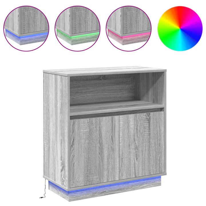 LED Sideboard Grå Sonoma 71 x 34,5 x 75 cm Konstrueret træ