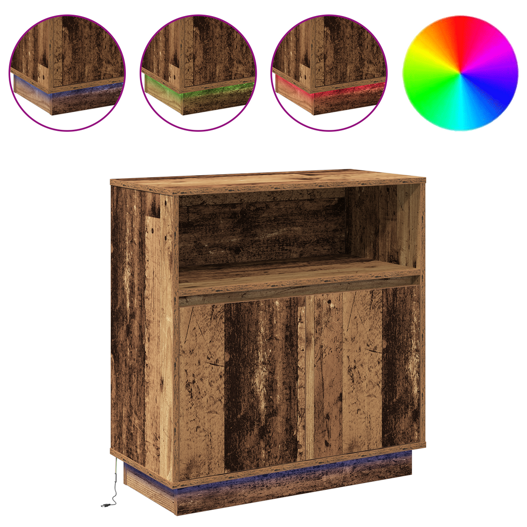 LED Sideboard Gammelt træ 71 x 34,5 x 75 cm Konstrueret træ