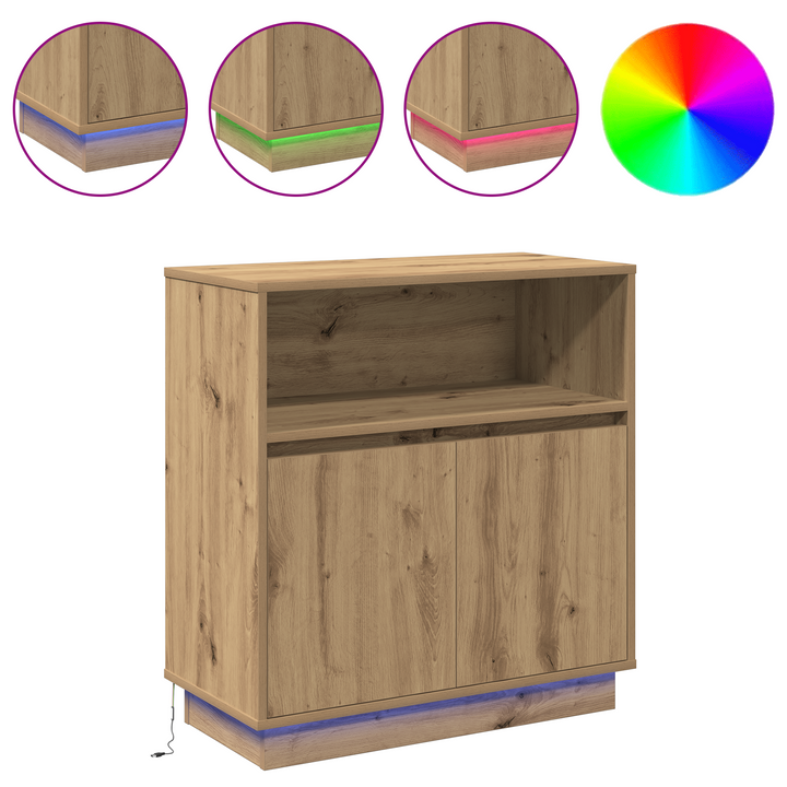 LED Sideboard Artisan Egetræ 71 x 34,5 x 75 cm Konstrueret træ