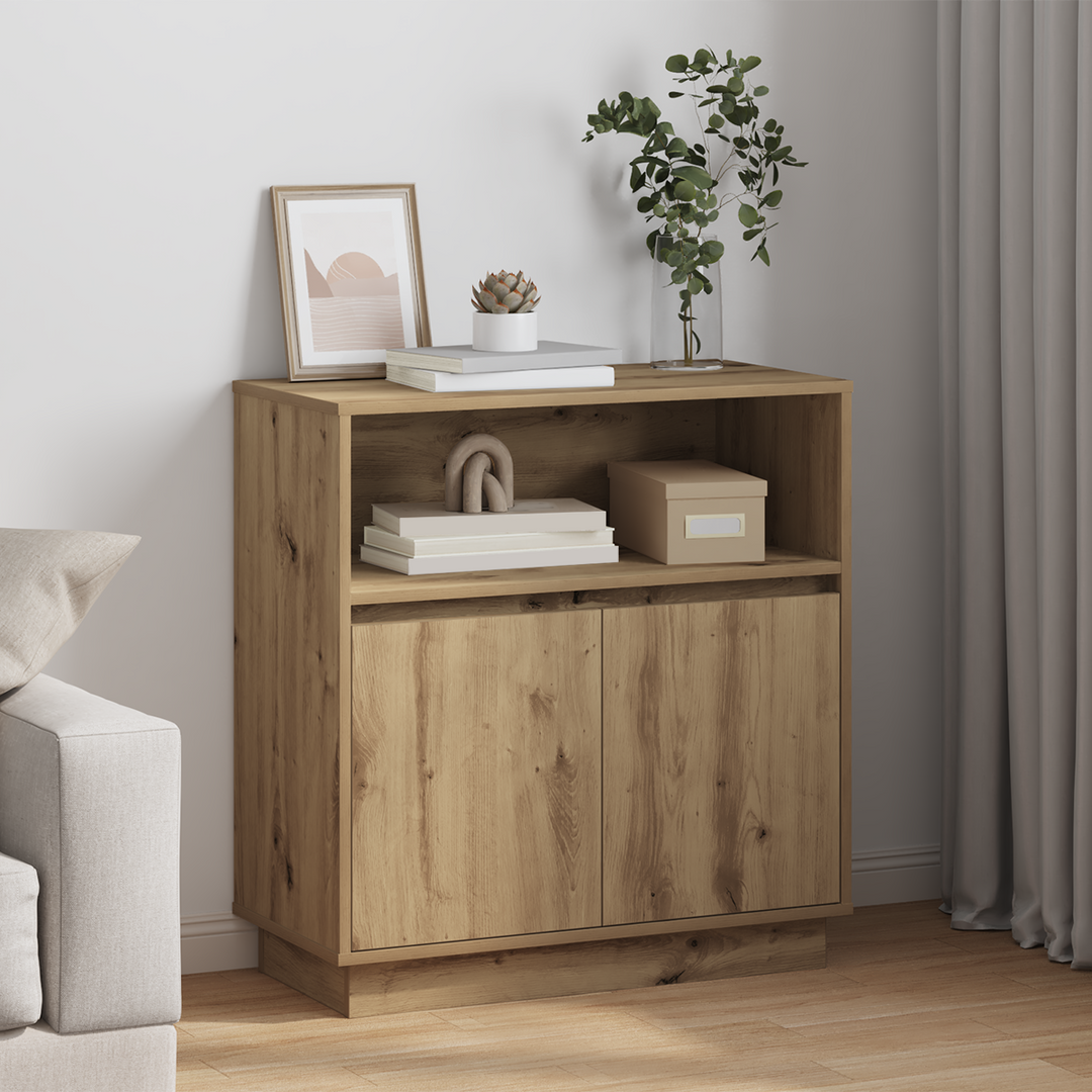LED Sideboard Artisan Egetræ 71 x 34,5 x 75 cm Konstrueret træ