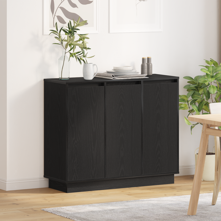 LED Sideboard Sort eg 90 x 32 x 75 cm Konstrueret træ