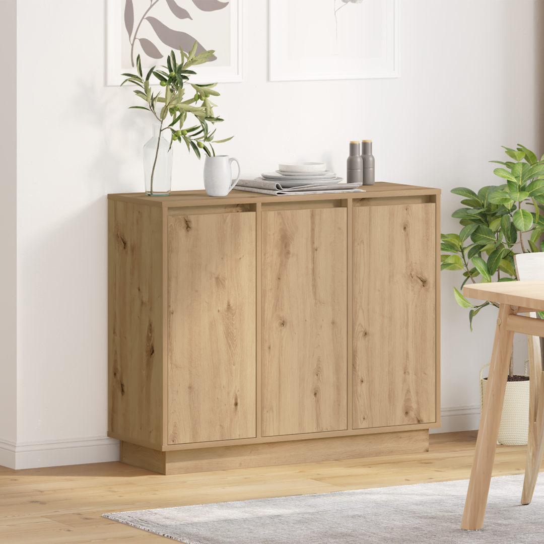 LED Sideboard Artisan Egetræ 90 x 32 x 75 cm Konstrueret træ