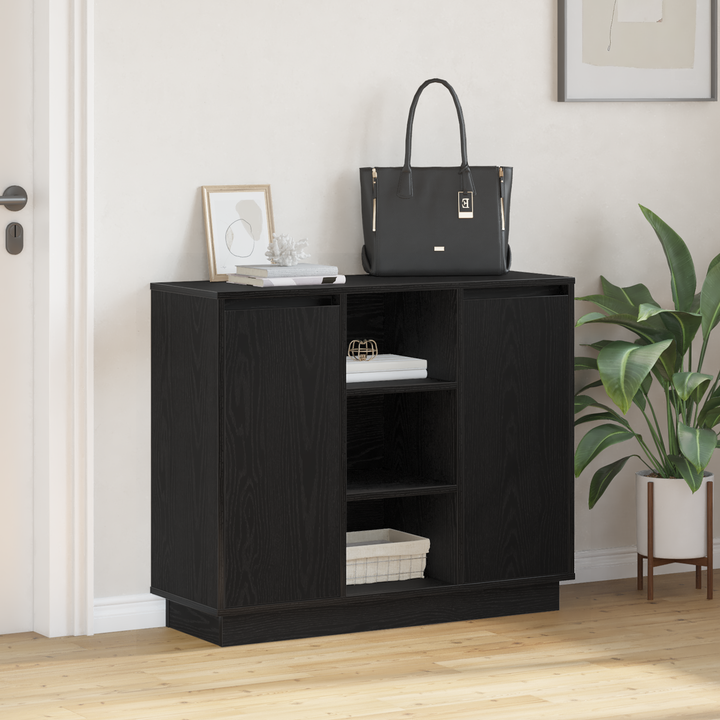 LED Sideboard Sort eg 90 x 32 x 75 cm Konstrueret træ