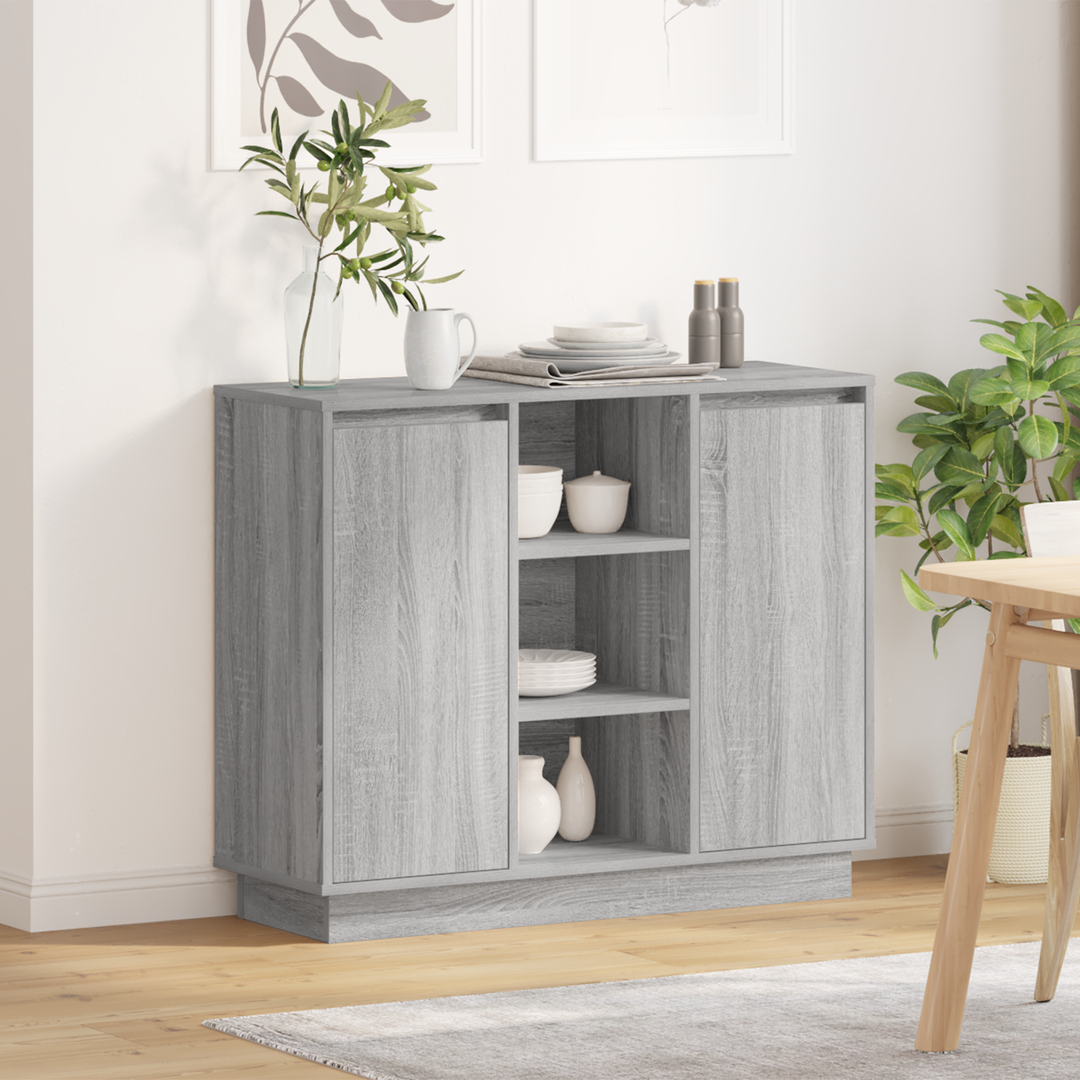 LED Sideboard Grå Sonoma 90 x 32 x 75 cm Konstrueret træ