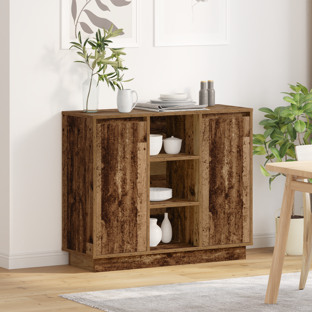 LED Sideboard Gammelt træ 90 x 32 x 75 cm Konstrueret træ